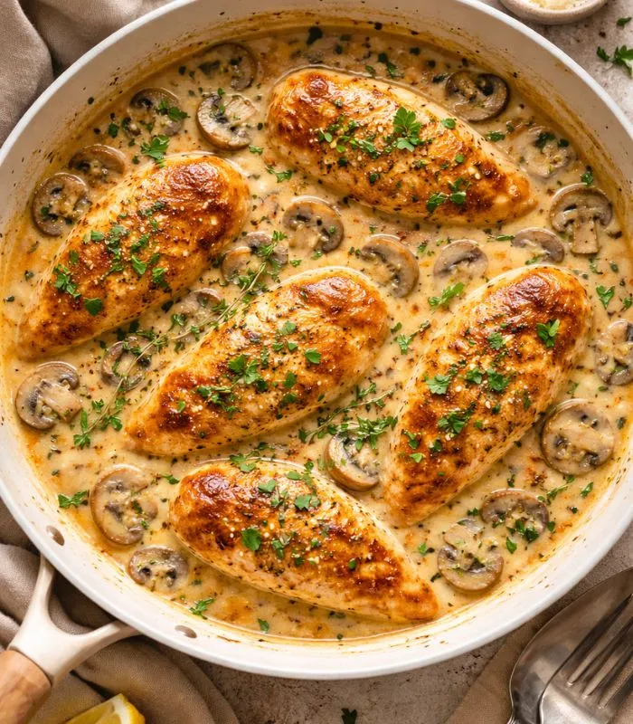 Creamy chicken dish with mushrooms
