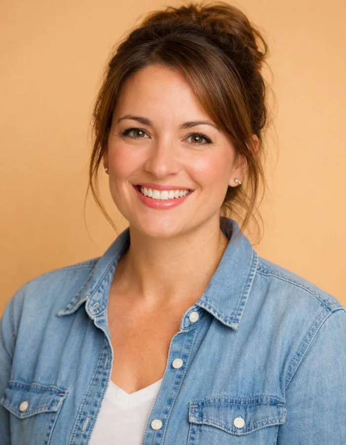 Smiling woman in warm-toned background