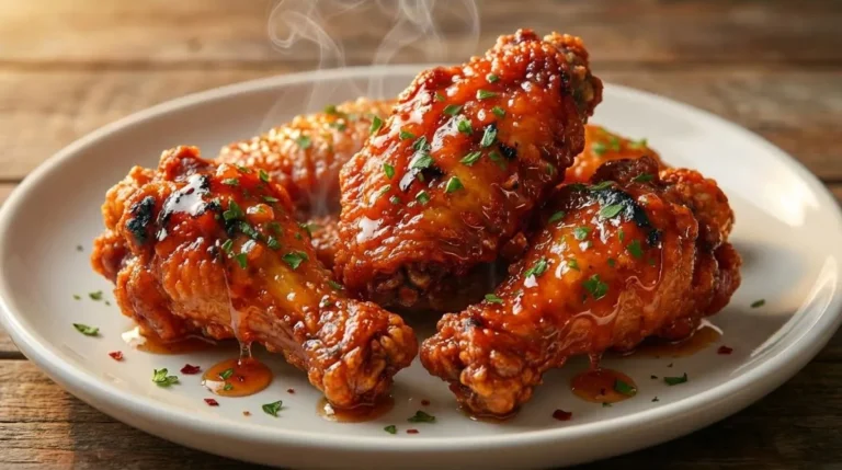 Crispy Cowboy Butter Chicken Wings recipe platter with lemon garlic sauce