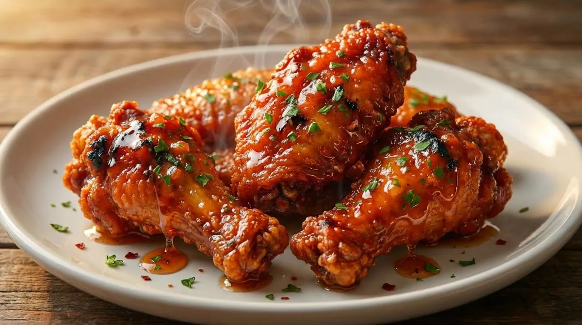 Crispy Cowboy Butter Chicken Wings recipe platter with lemon garlic sauce